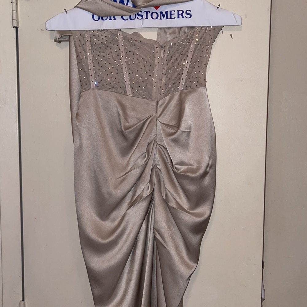 Miss Circle Champagne Crystal Corset Satin Gown - Picture 4 of 6
